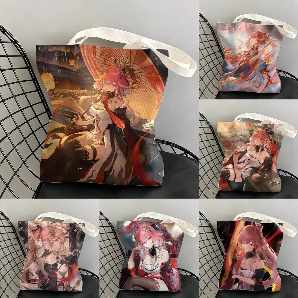 Changli Wuthering Waves Storage Bags Canvas Double-Sided Print Beach Bag Durable Handbag Shoulder Travel Bag Gift