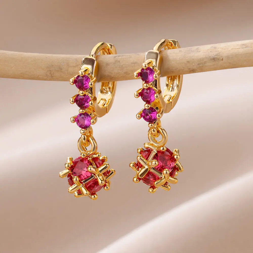 Green Zircon Spherical Earrings For Women Stainless Steel Gold Plated Drop Earring Korean Style Luxury Ear Jewelry Free Shipping