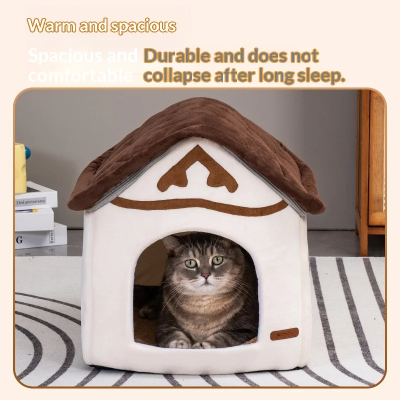 Cama semicerrada lavable para gatos y perros, cálida y resistente - imagen 3