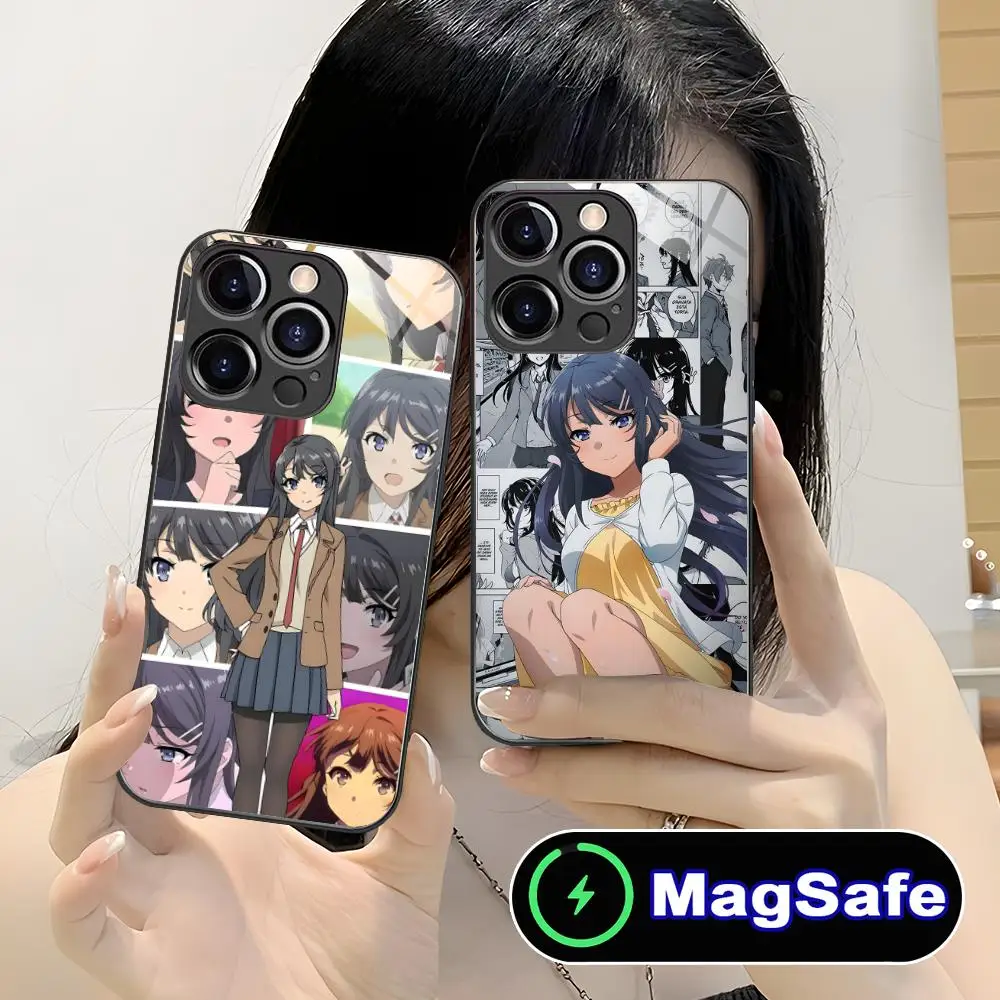 

Anime Mai Sakurajima Cell Phone Case for iPhone 16 15 14 13 12 11 Pro Max Plus Mini MagSafe Glass Colour Protective Luxury Cover