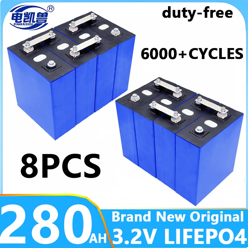 

8pcs 3.2v 280AH Lifepo4 Battery DIY 12V 24V 48V Lithium iron phosphate Cell Rechargeable solar energy golf cart batterie For RV