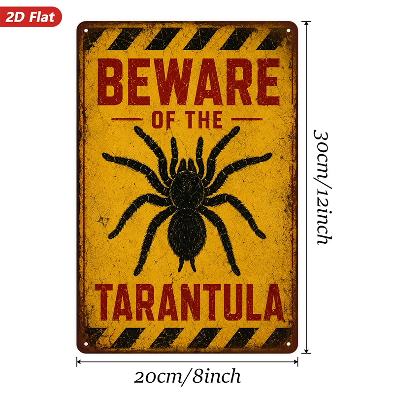 2D Flat, 1pc Metal Sign Wall Art, Tarantula Warning Sign Wall Art, Vintage Style, Spooky Element, Home Decor,