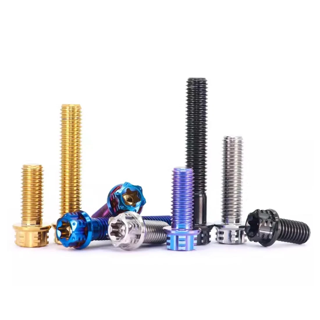 1Pcs TC4 Titanium Alloy Bolt M8 M10 External Hex Flange Torx Six-Lobe Head Screw For Motorcycle Engine Grade 5 Long 10mm to 60mm
