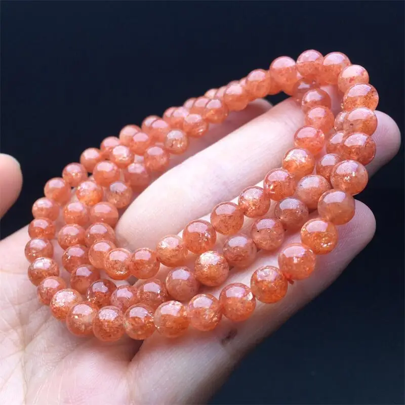 6MM Natural gold Sunstone Triple Circle Bracelet Colorful Gemstone Bead Strings Fashion Beautifully Jewelry Gift 1PCS