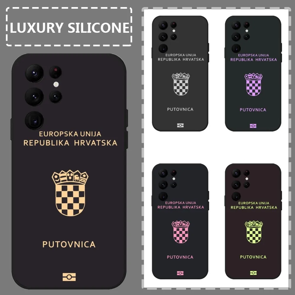 

Croatian Passport Luxury Phone Case For Samsung Galaxy S24 Ultra S22 S23 Ultra S21 S20 5G Protective Silicone TPU Funda
