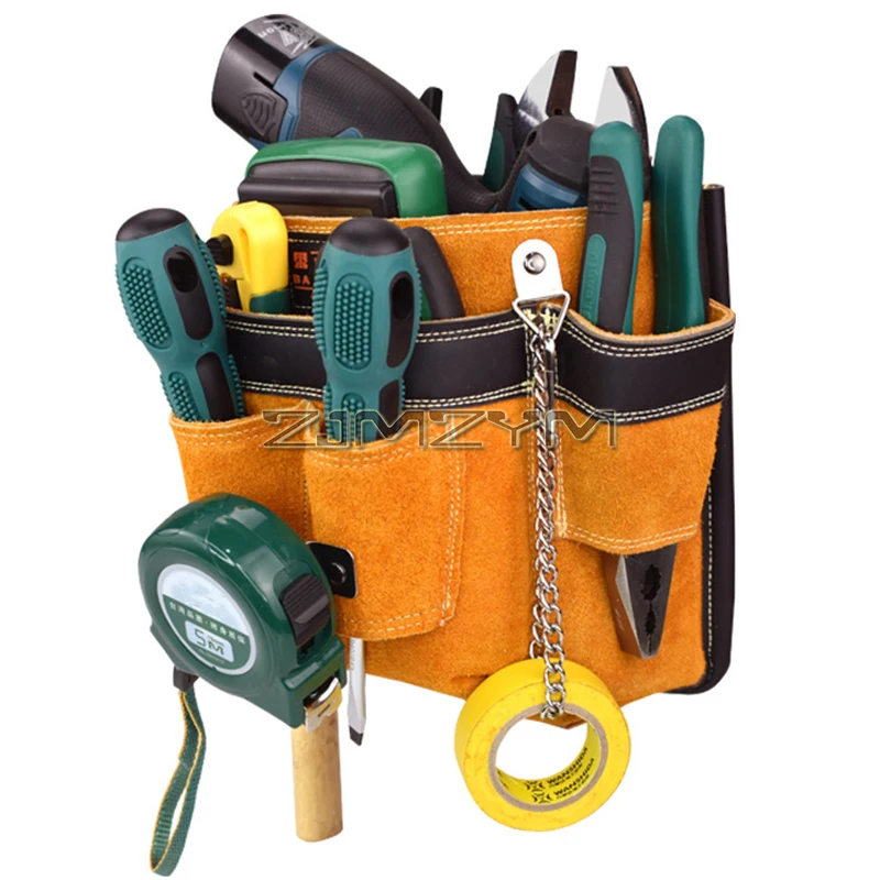 Leather Electrician Tool Pouches Organizer Tool Pouches | 6 Pockets & Chain for Tool Organization, Heavy-Duty