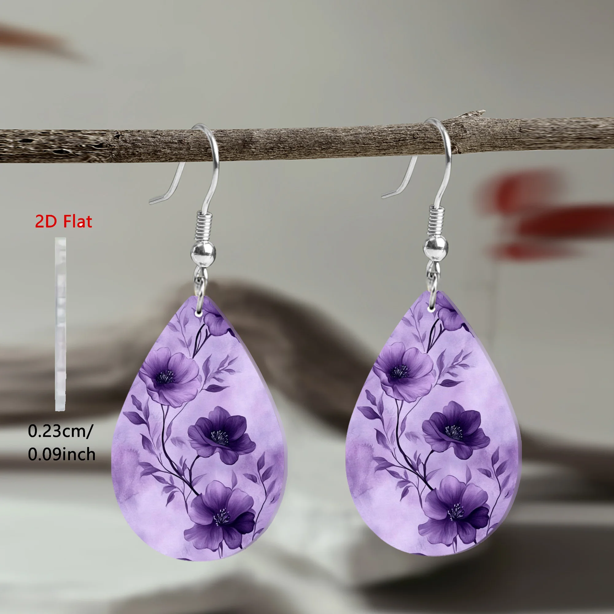 1 Pair of 2D Flat-1Pair Gradient Purple Flower Pattern Acrylic Pendant Earrings, Elegant and Simple Style Jewelry Earrings for Women Suitable for Daily Wear and Vacation Wear