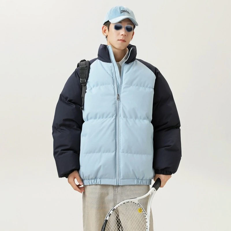 

Зимняя мужская куртка с воротником-стойкой, теплая и ветрозащитная, утолщенная, в стиле колор-блок, для пар, из хлопка