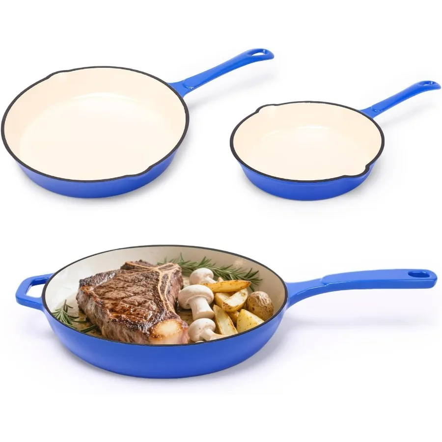 

Enameled Cast Iron Skillet - Ceramic Coated 8''/9.5''/11'' Fry Pan Set, Gas/Induction/Electric/Oven Compatible, 3 Size Frying Pa