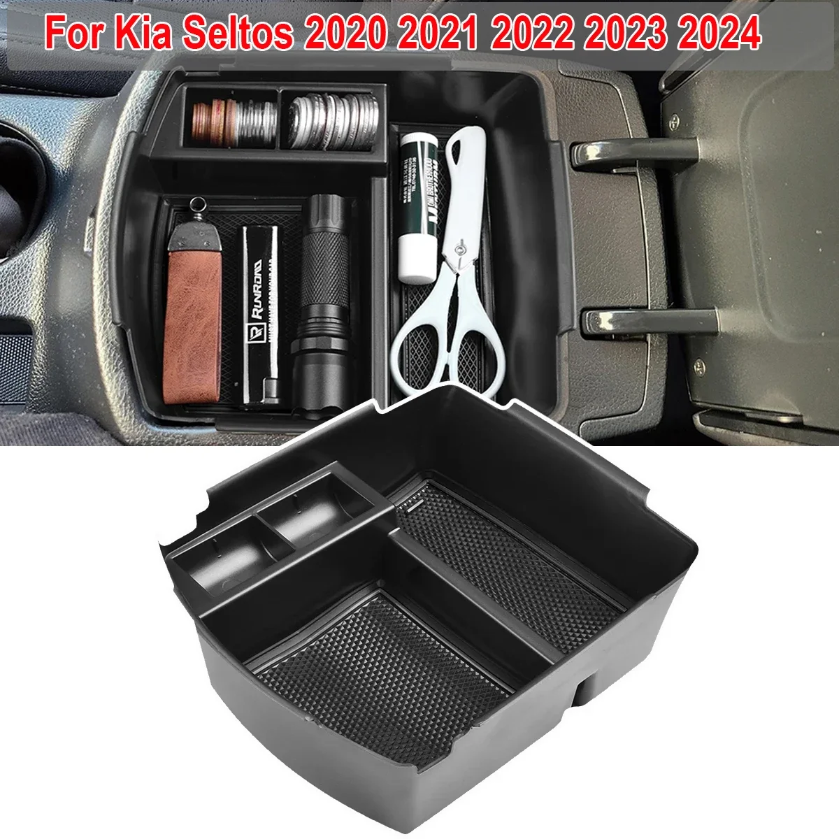 For Kia Seltos 2020 2021 2022 2023 2024 Center Console Armrest Box Storage Holder Insert Coin Tray Organizer Car Accessories