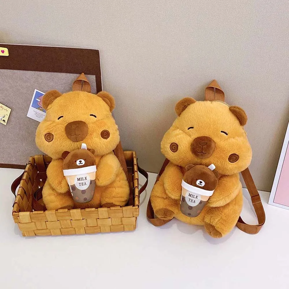 Verdickter süßer Capybara-Plüsch-Rucksack, weicher Bär, braun, Puppentasche, verstellbare Träger, PP-Baumwolle, Cartoon-Tagesrucksack für Studenten