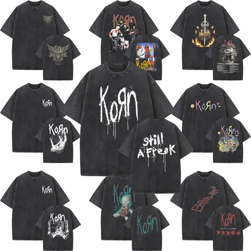 Imagen 2 del producto Camiseta Vintage lavada del álbum de música Korn Follow The Leader para hombre y mujer, camiseta de moda gótica Rock, camisetas informales de gran tamaño para hombre