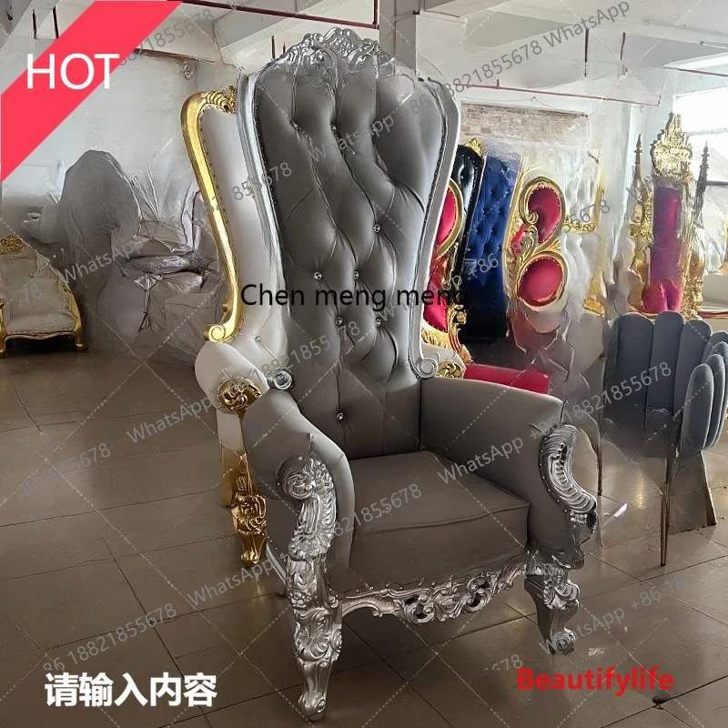02A Solid wood high back chair lobby hotel image, high back sofa chair decoration
