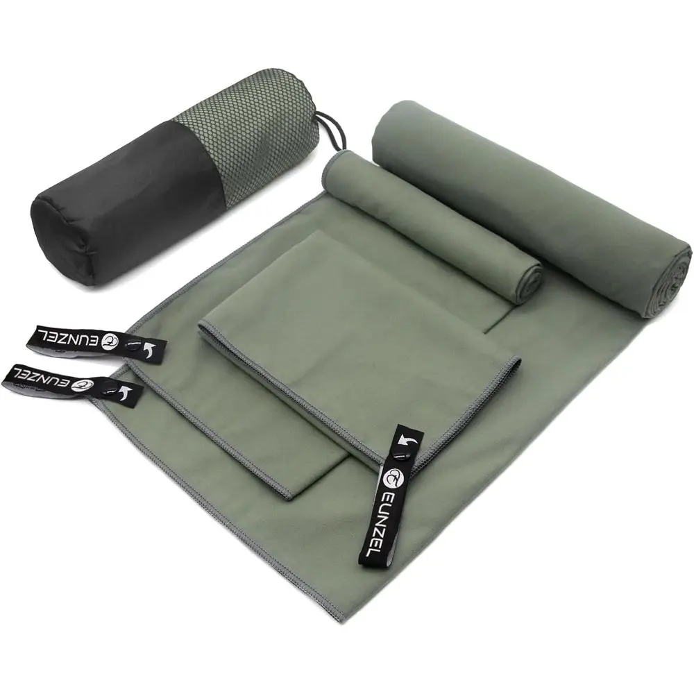 

Compact Quick-Dry Travel Towel Set, 3 Sizes, Ideal for Camping, Beach, Gym, Sports, Yoga & Pool, Army Green