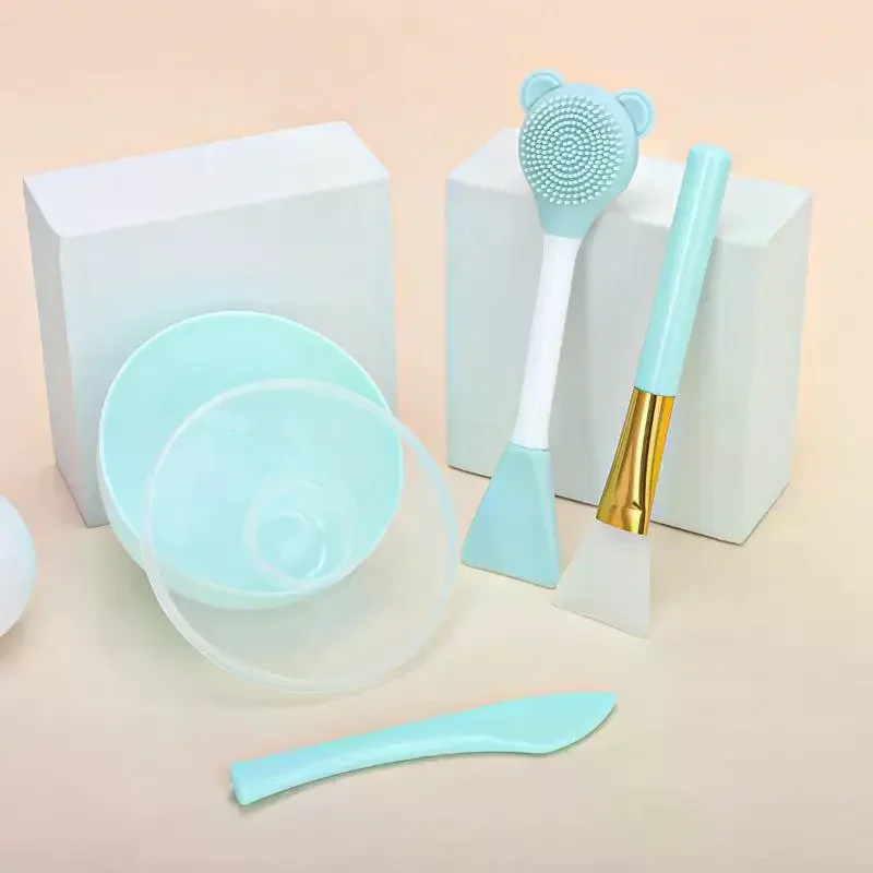 4pcs Face Mask Mixing Bowl Set, DIY Facemask Mixing Tool Kit, Facial Mask Bowl Stick Spatula Silicone Soft Face Brushes