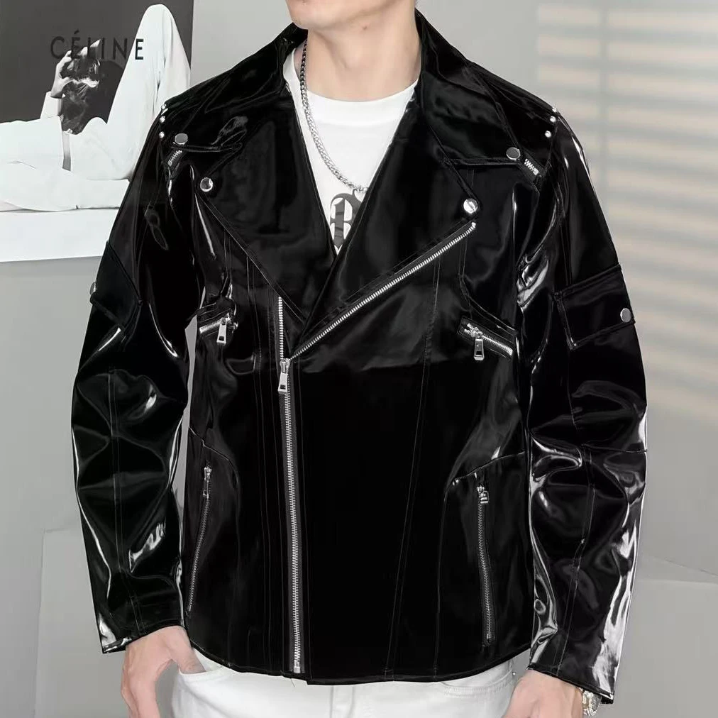 

British Style Men Motorcycle Vintage Casual Leather Jacket Coat Men Autumn Design Biker Solid Color PU Leather Jackets Men