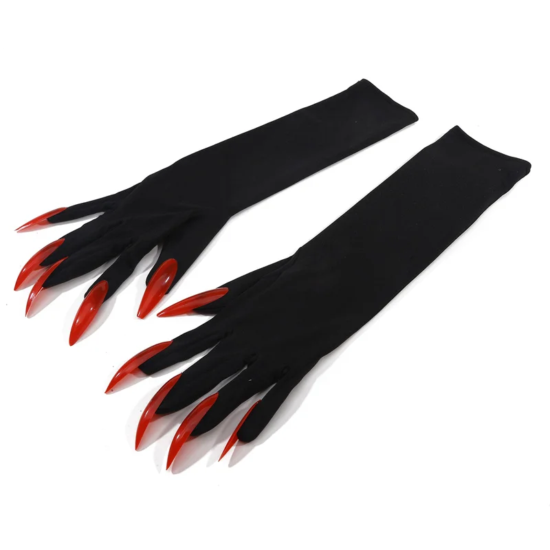 Luvas de vestir Ghost Claw, Moda Red Long Nails Cosplay, Seção engraçada do Dia das Bruxas, 41cm