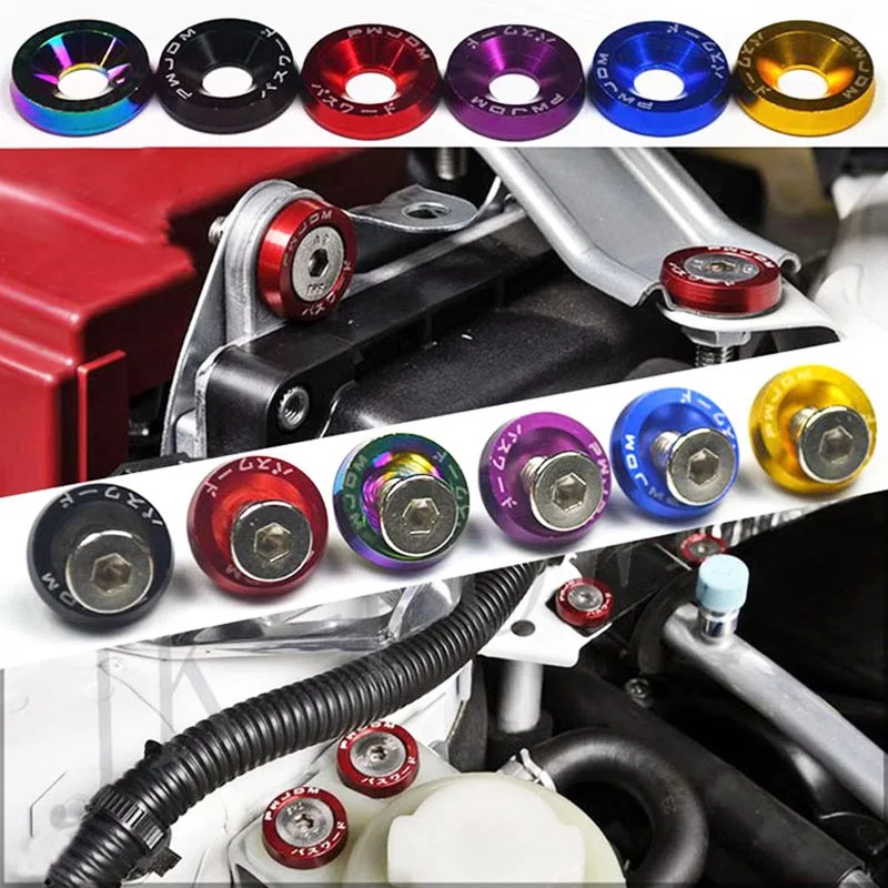 

Универсальные 10 шт. JDM Racing Autos M6, прокладка, шестигранные крепления, болт шайбы крыла, комплект креплений отсека двигателя, аксессуары для модификации