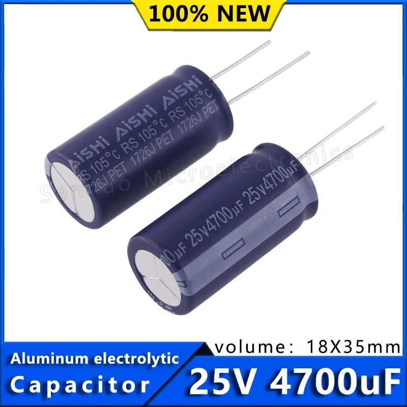 2Pcs New Aishi Electrolytic Capacitor 25V 4700UF 18X35Mm Amplifier Large Capacity Filter Capacitor 4700Uf 25V