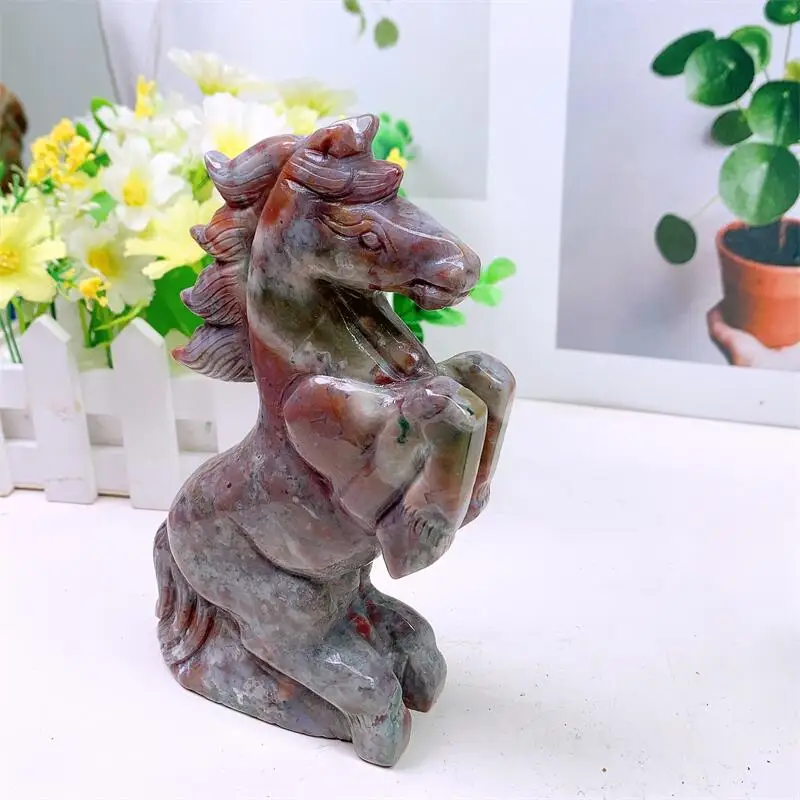 

Natural Ocean Jasper Horse Carving Ornament For Healing Fengshui Jewelry Making Home Decoration Gift 1PCS