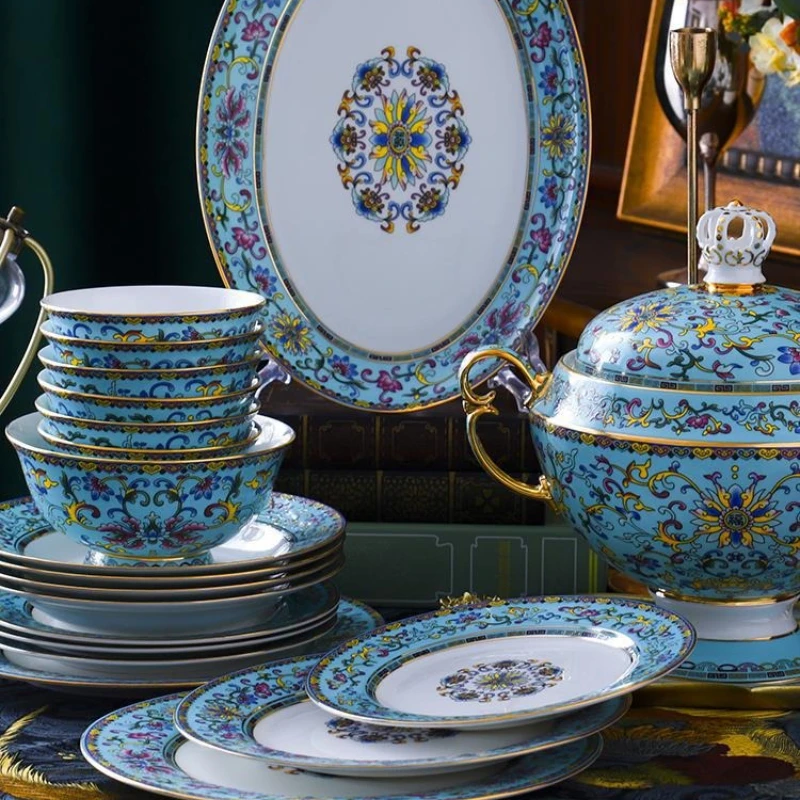 

Enamel color bone china tableware, high-end dishes and gifts Chinese style