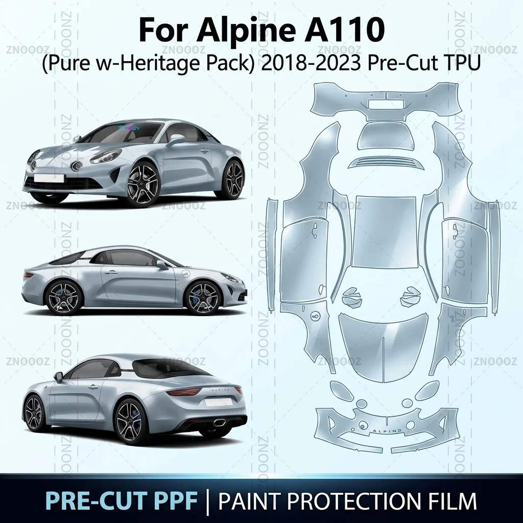 For Alpine A110 (Pure w/Heritage Pack) 2018-2023 Pre-Cut TPU PPF Self Healing Anti Full Vehicle Glossy Clear Matte Black