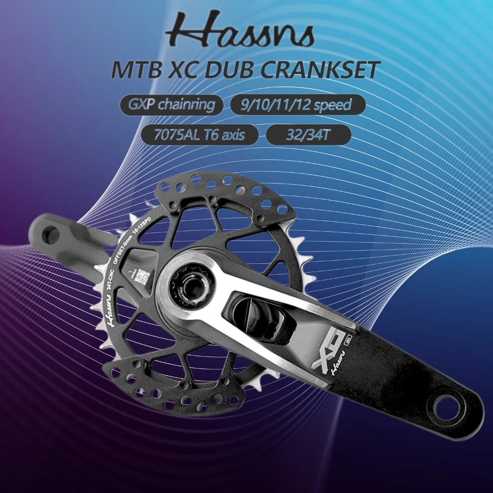 HASSNS XC MTB Bicycle Crankset 32 34 Teeth 0 3   Degree Cycling Aluminum Alloy Bike Cranks   acesssories parts forGXP chainring