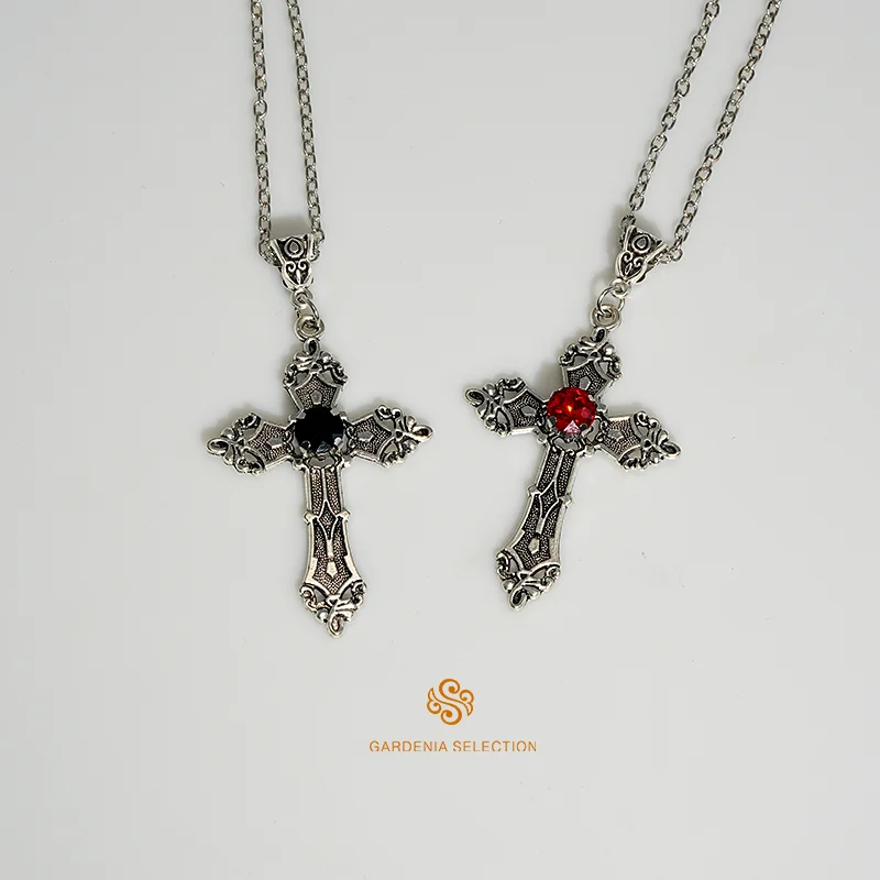 Punk Crystal Cross Pendant Necklace Gothic Clavicle Necklace Aesthetic Jewelry Men\'s Women\'s Party Gifts