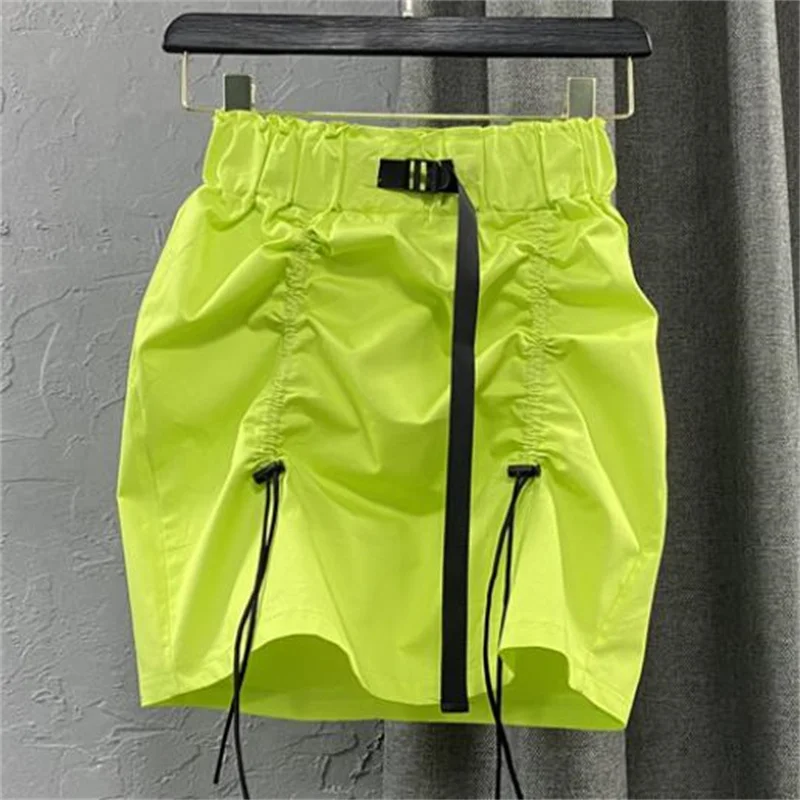 

2023 new summer dress elastic cashew green drawstring casual short skirt niche design A-line denim skirt