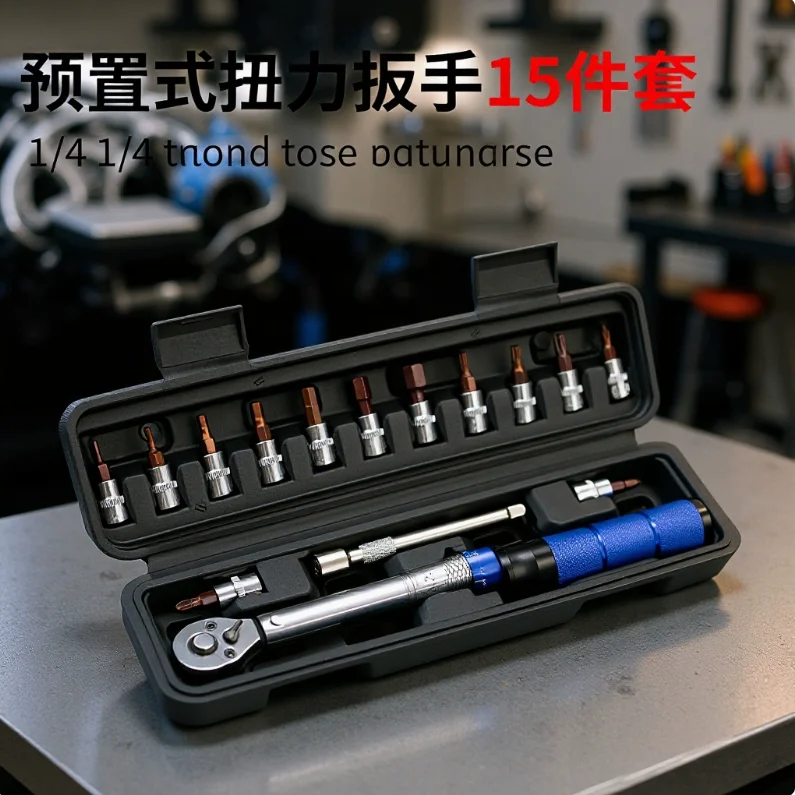 15 pieces Bike Torque Wrench Set 1-25Nm Pre-set Precision Ratchet Tool for Road Bicycle Small Flywheel Repair with Case