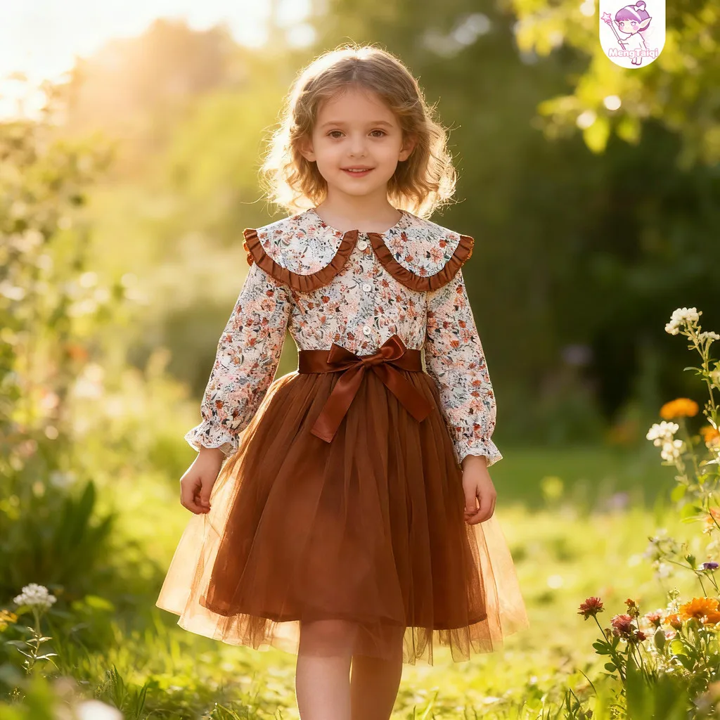 Kids Girl Brown Flo… - image