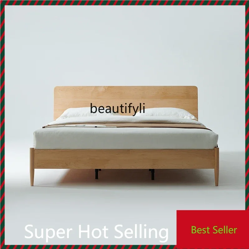 

A71 Solid wood bed Black walnut cherry Nordic style log 1.8 double bed