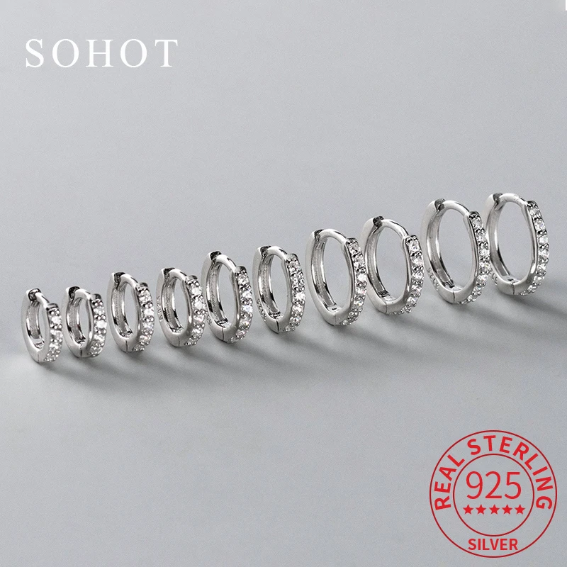 

Real 925 Sterling Silver Minimalist Zircon Round Hoop Earrings For Women Exquisite Fine Jewelry Light Luxury Accessories