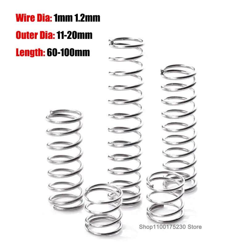 5Pcs Wire Dia 1mm 1.2mm Galvanizing Compression Spring Reture Spring Y-type Coil Pressure Springs OD 11mm-20mm Length 60-100mm