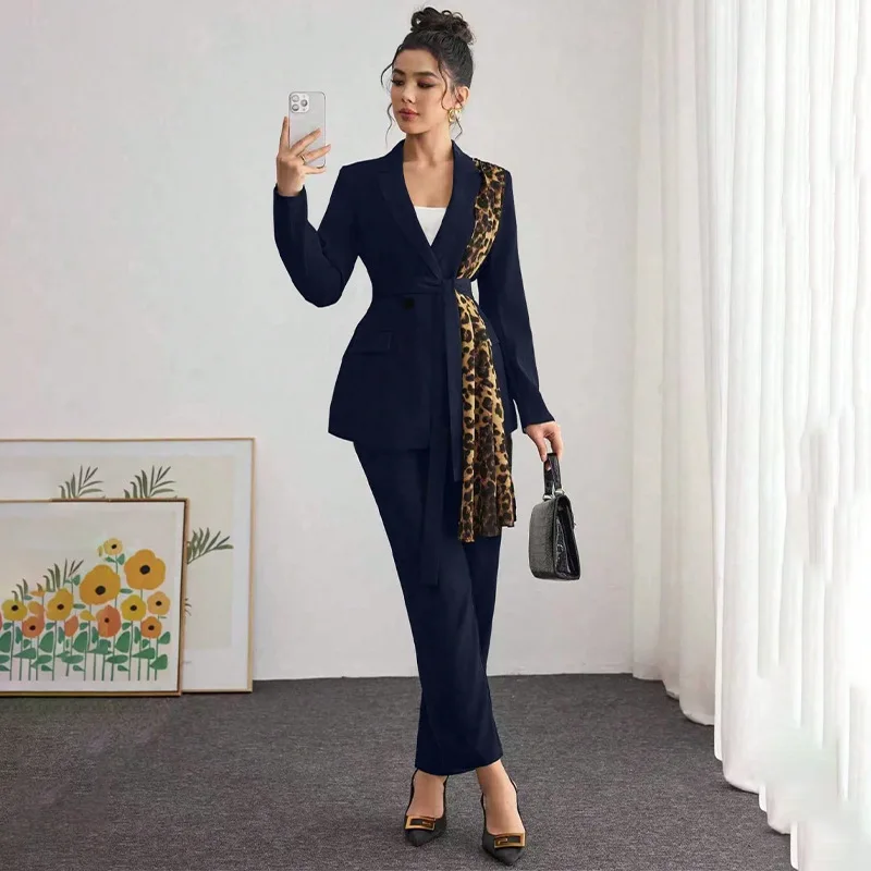 2026 New Women's Fashion Long-sleeve Ribbon. Blazer + Pants. Two-piece Set Women's Formal Evening Gowns Maxi Prom Clothes Femme