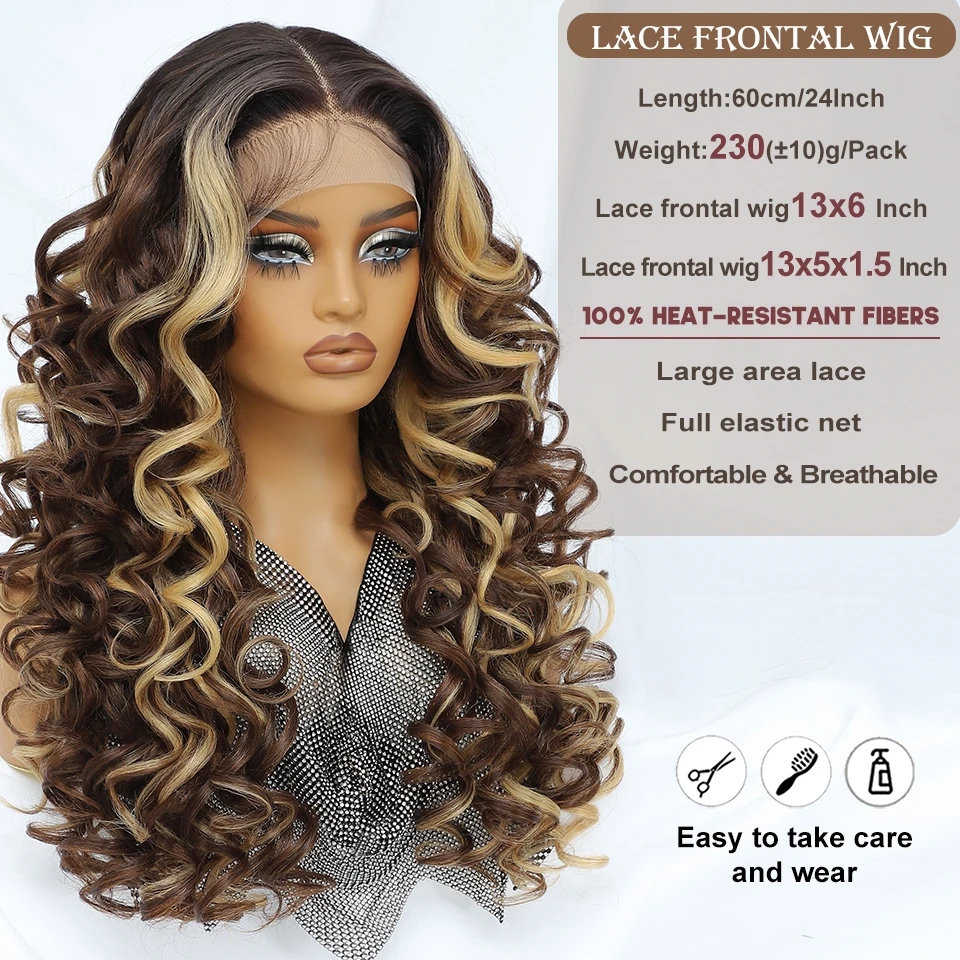 Latisha13X6HD 합성 레이스 프론트 가발 Pre Plucked Lace Frontal Wig with Babyhair 여성용 Curly Highlight Ombre Blonde Female