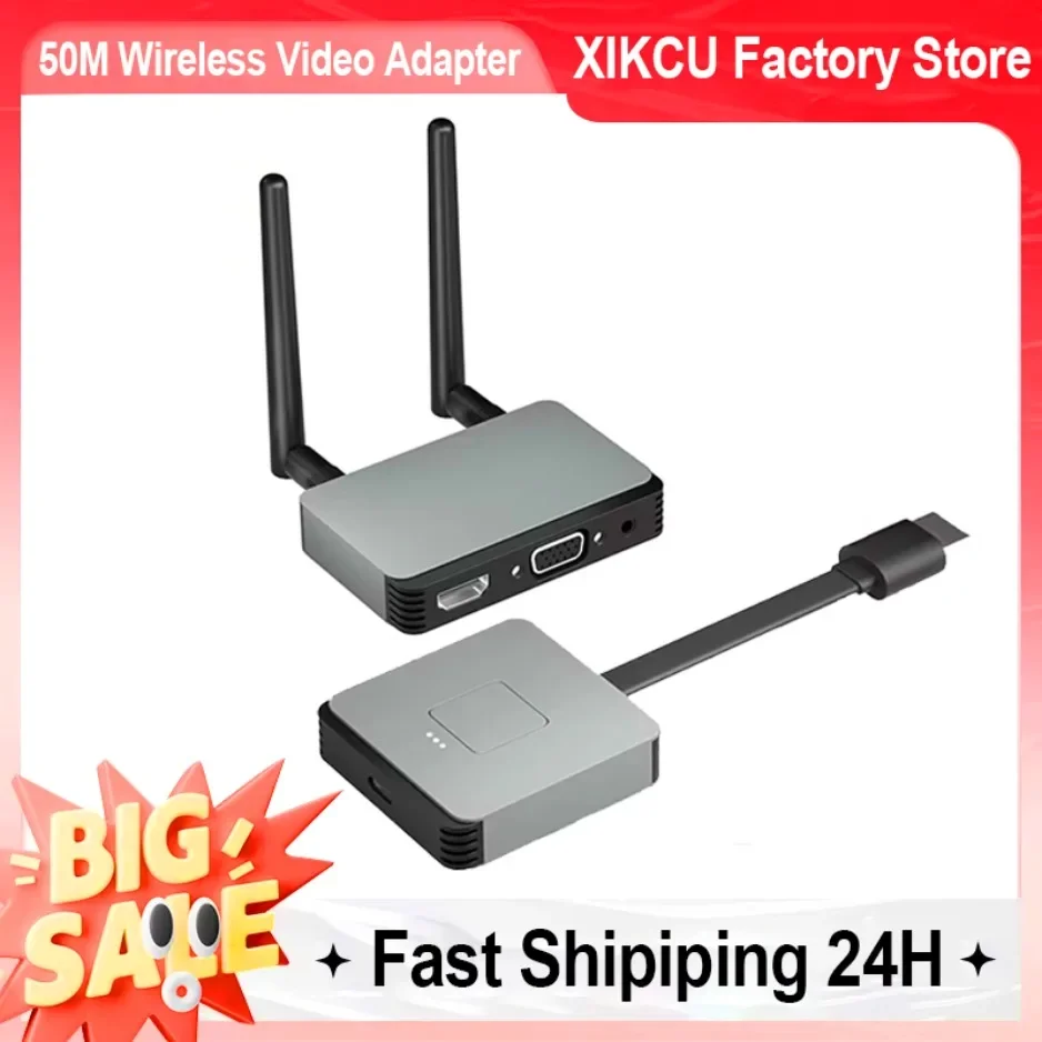 

XIKCU 50M Wireless Video Transmitter and Receiver HDMI-Compatible Extender Display Adapter Screen Mirror for Camera PC To TV