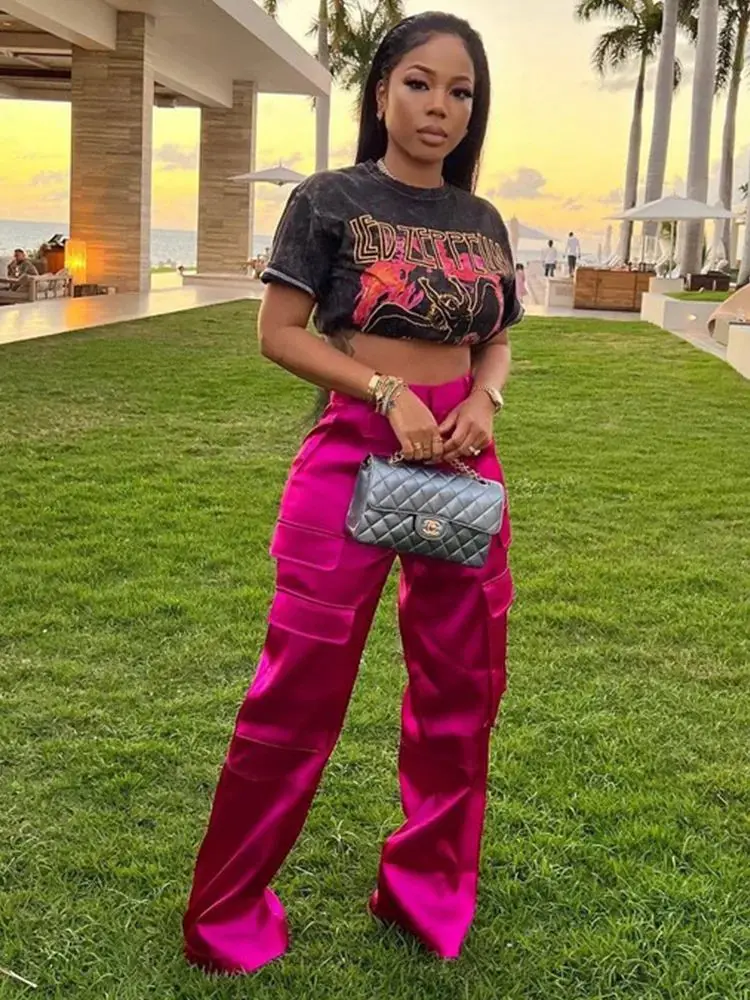 

Женские повседневные брюки-хипстеры прямого кроя с высокой талией, цвет розово-красный, из дышащего материала, 00% [материал].