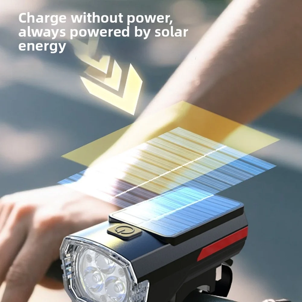Solar Powered Bicycle Headlight Super Bright USB Rechargeable 3 LED Waterproof Front Lamp For Mountain Road Bike Cycling Parts