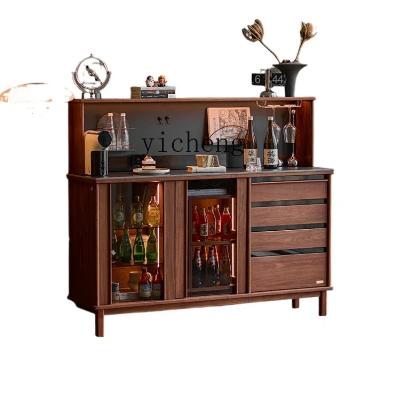 

solid wood low dining side cabinet integrated against the wall household large-capacity storage cabinet locker