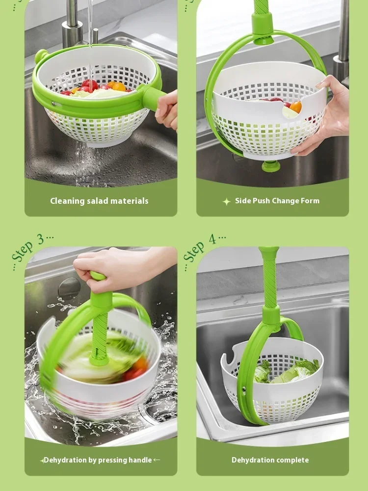 Rotating Drain Basket for Vegetables and Fruits Cleaning Salad Spinner Washing Dehydration Basket Kitchen Cool Gadgets - Image 5