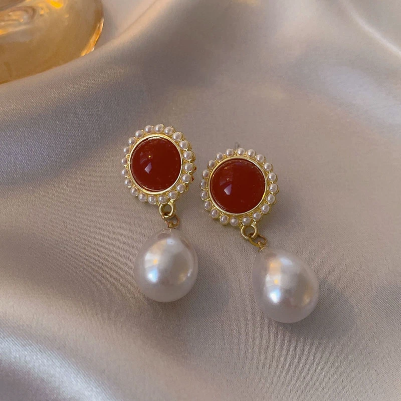Mode Geometrische Rote Emaille Ohrstecker für Frauen Aussage Vintage Imitation Perlen Ohrringe Licht Luxus Party Schmuck Geschenk – Detail 17