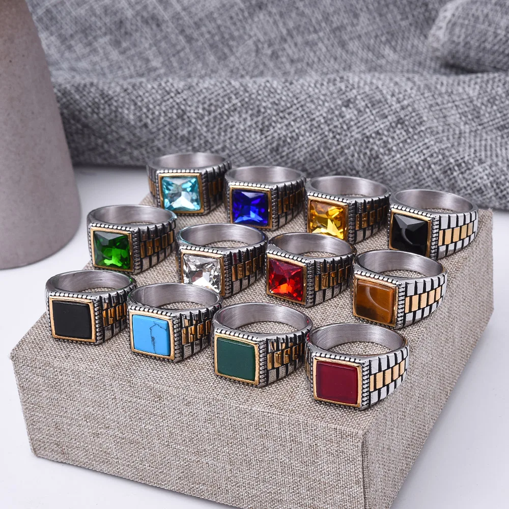 New 316L stainless steel high-quality agate ring, classic, trendy and fashionable