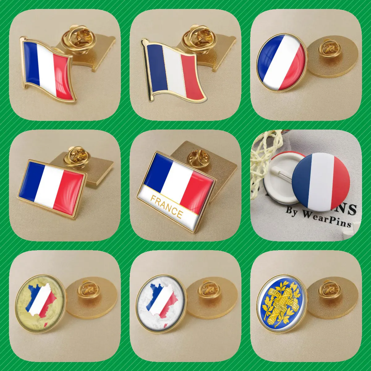 France French Republic Map Flag National Emblem National Flower Brooches Badges Lapel Pins