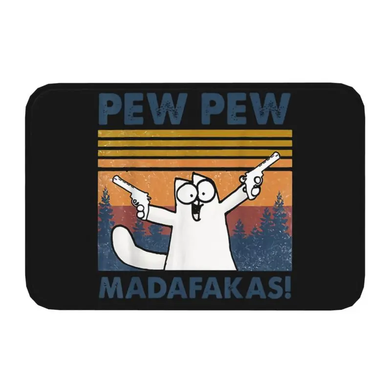 Custom Pew Pew Madafakas Cat Crazy Doormat Non-Slip Kitchen Bathroom Mat Living Room Floor Door Entrance Carpet Rug