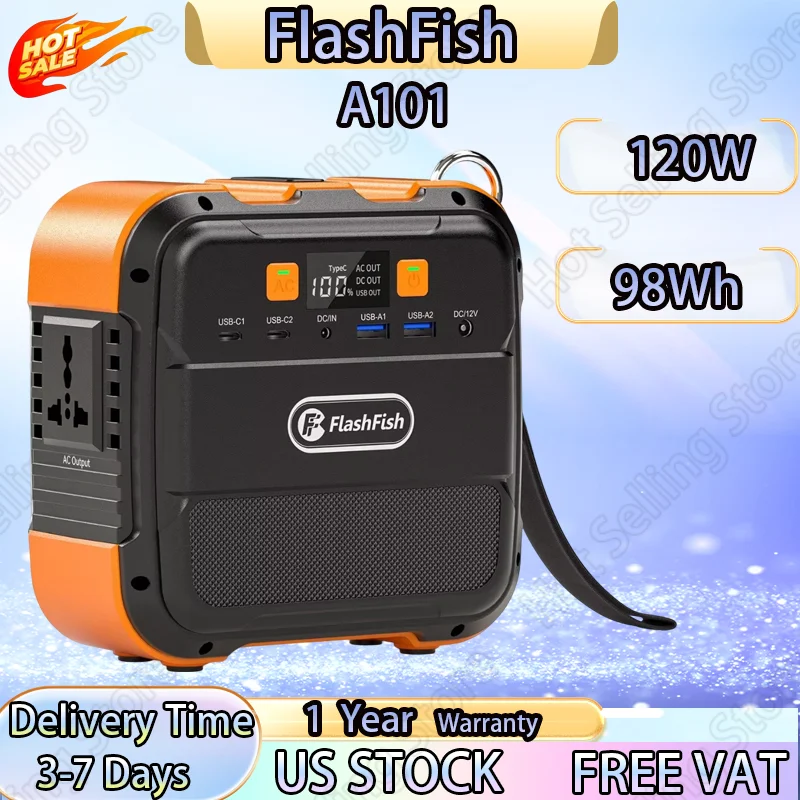 FlashFish A101 Mini Portable Power Station 120W Solar Generator 98Wh Battery Home Backup Outdoor Camping Mobile power Easy Carry