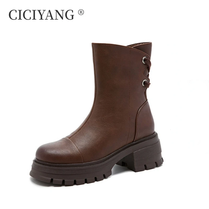 

CICIYANG British Style Knight Boots 2024 Autumn Genuine Leather Fashion Retro Women Ankle Boots Ladies High Heel Chelsea Boots