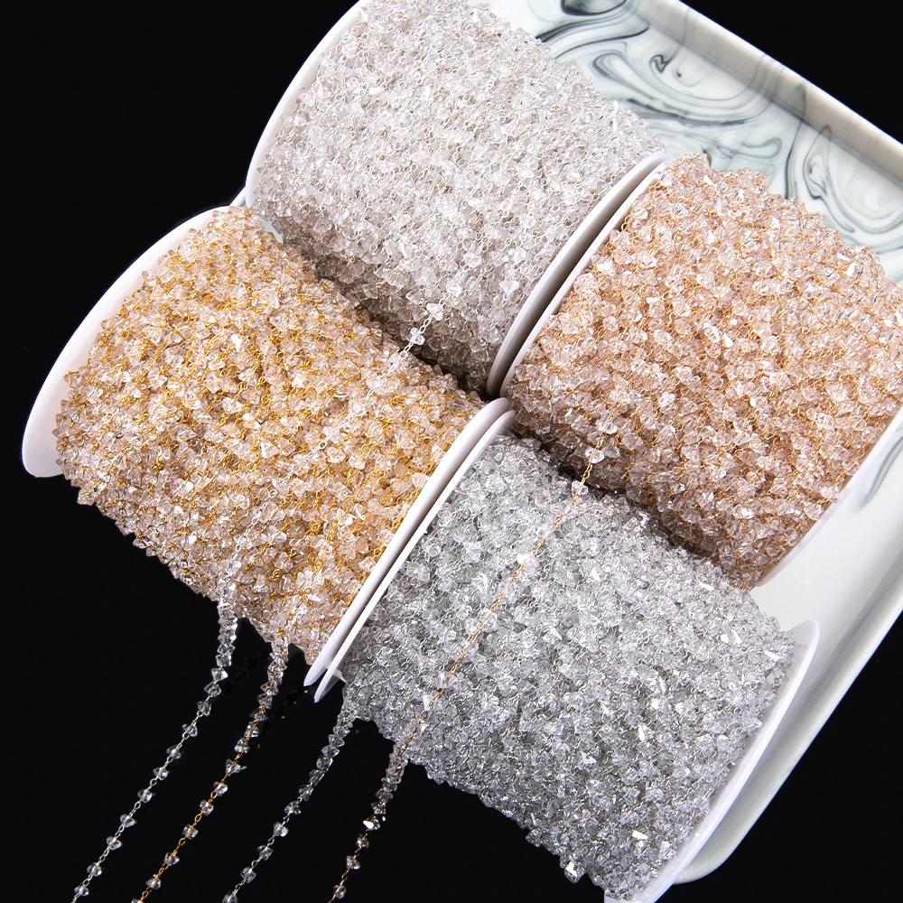 1meter Glass Beads Chains Bulk Metal Copper Link Necklace Crystal Chains for Diy Jewelry Making Bracelet Components Accessories