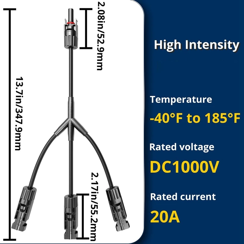 2 пары солнечных разъемов Y-образного типа постоянного тока 1000 В для параллельного подключения между солнечными панелями, соединение солнечного кабеля