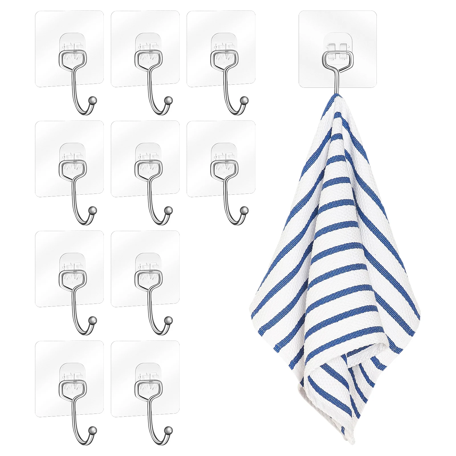 

Clear Adhesive Hooks 7x7cm Heavy Duty Wall Hangers for Bathroom Kitchen Shower Transparent Sticky No Drill Strong Capacity